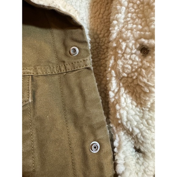 Levis Mens Sherpa Lined Trucker Jacket Olive Brown Canvas Size XL - Picture 5 of 12